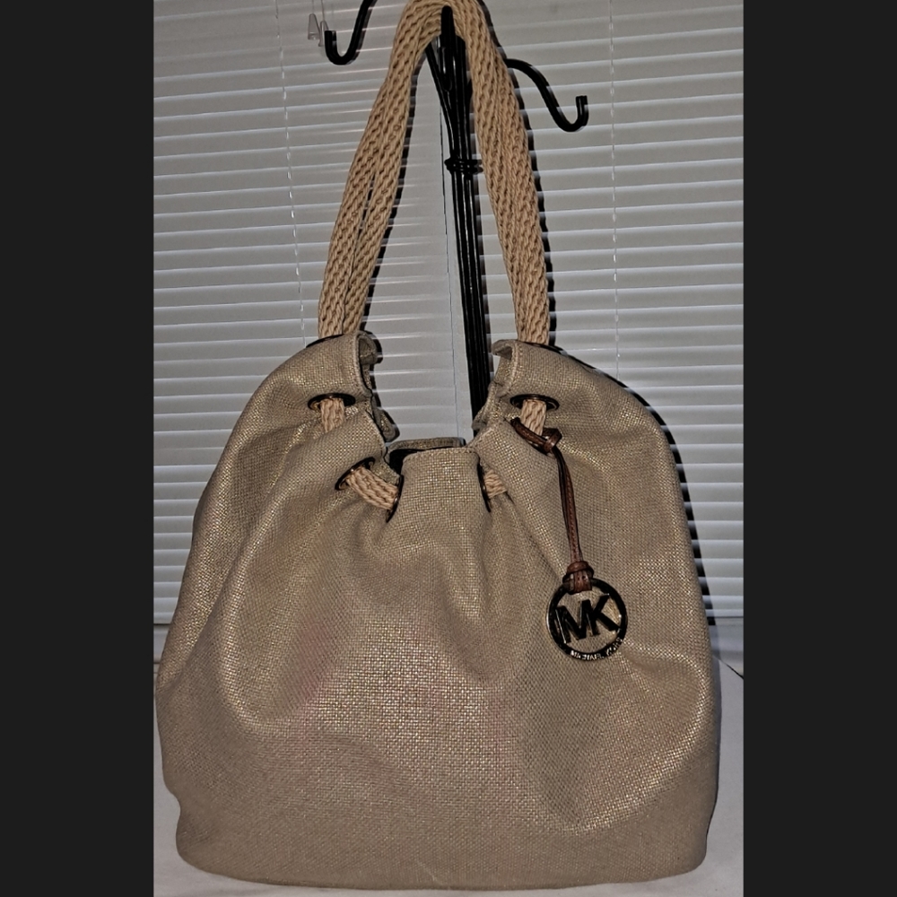 Michael Kors Marina Golden Metallic Canvas Shoulder Tote